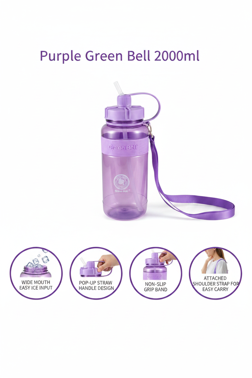 2000 ML Macaron Lavender Water Bottle – Leakproof BPA-Free Water Bottle with level Markers