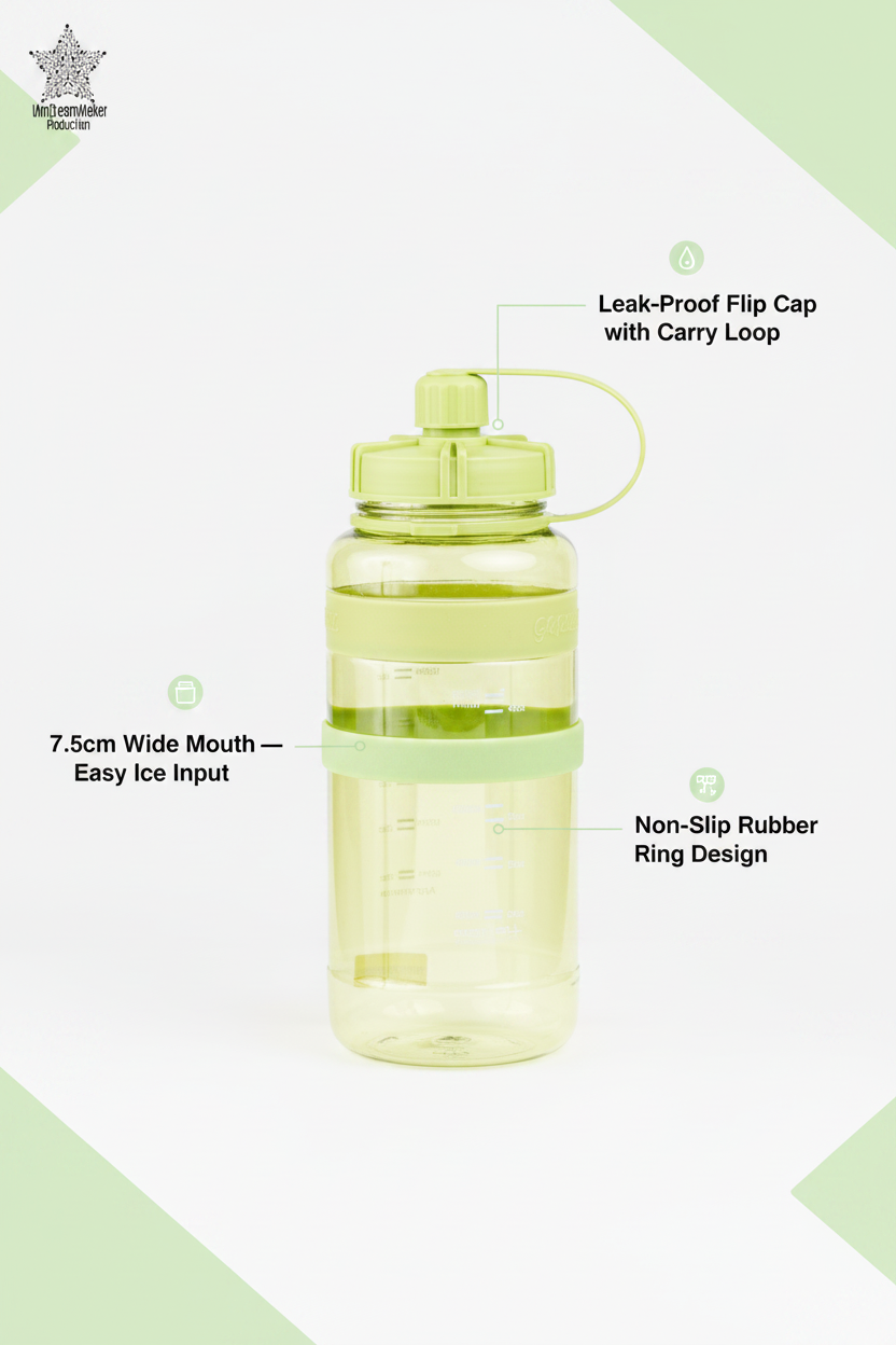 2000 ML Macaron Matcha Water Bottle – Leakproof BPA-Free Water Bottle with level Markers