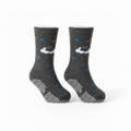 Non-Slip Socks for Kids 2-5 | Grip Socks for Active Child-Gray bear socks — dark gray sleeping bear