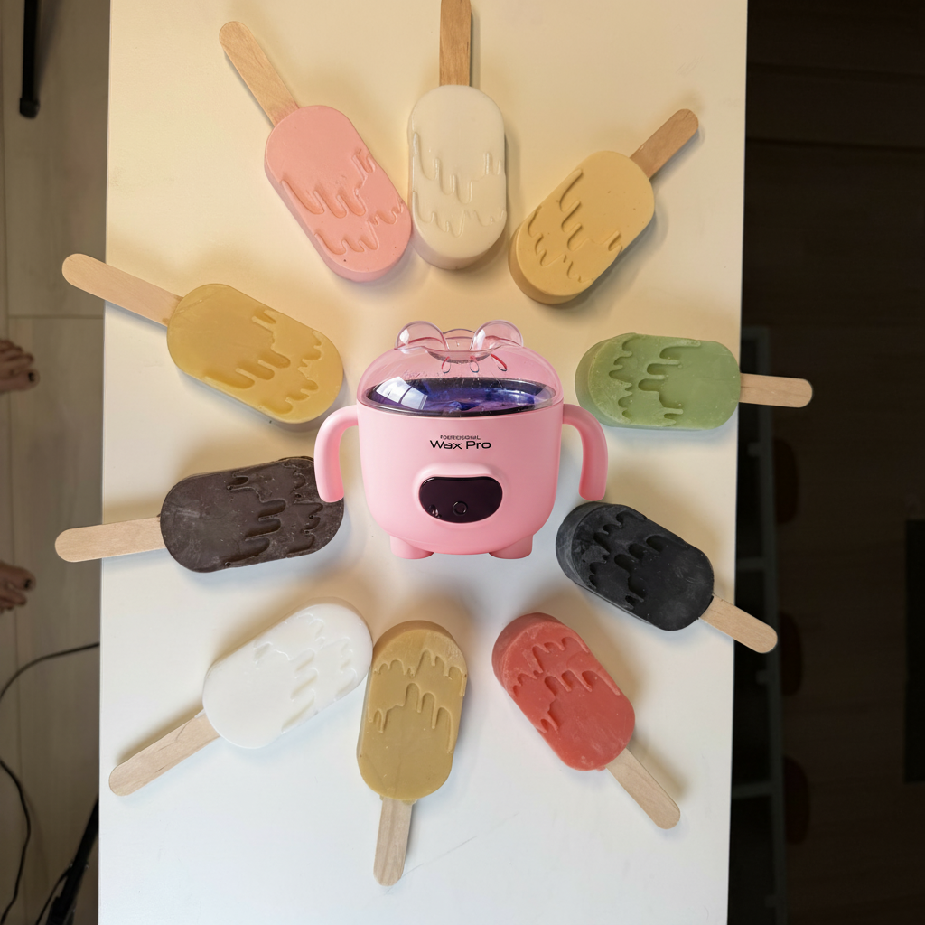 Wax Pro Heater with colorful wax bars flat lay overhead