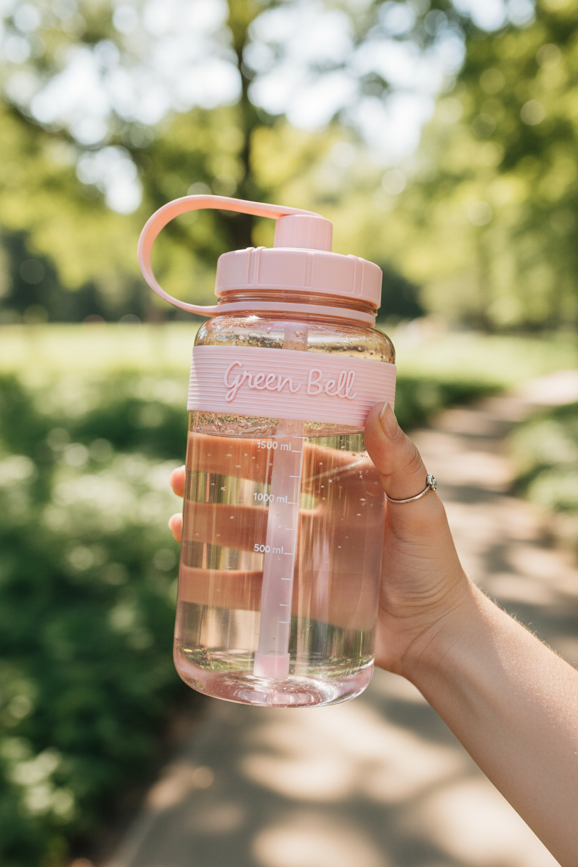 1500ML Macaron Rose Water Bottle – Leakproof BPA-Free Water Bottle with level Markers